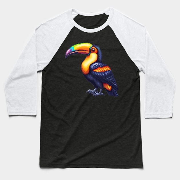 Pixel Toucan Baseball T-Shirt by Animal Sphere